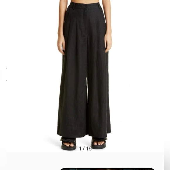 Farm Rio Elegant Black Women's Extra Wide Leg Palazzo Cropped Linen Pants Summer
